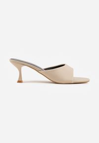 Renee - Beżowe Eleganckie Klapki Peep Toe na Klepsydrowym Obcasie Jilthine. Nosek buta: otwarty. Kolor: beżowy. Materiał: satyna. Sezon: lato. Obcas: na obcasie. Styl: elegancki. Wysokość obcasa: średni #8