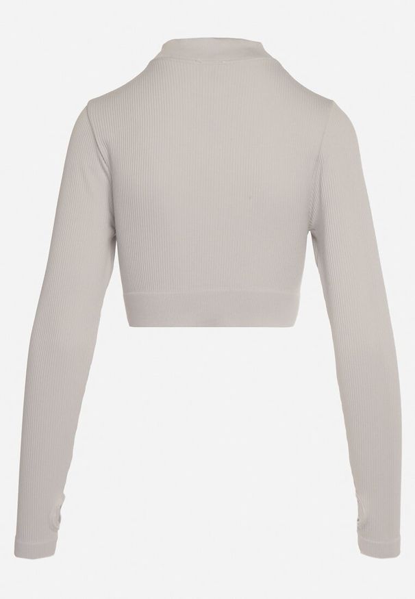 Born2be - Jasnoszara Bluzka Zapinana na Suwak z Wycięciem przy Ściągaczu Aisllain. Kolor: szary. Styl: elegancki