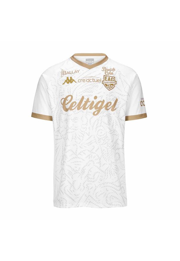 Kappa - Koszulka wyjazdowa EA Guingamp Guillo 2024/25. Kolor: biały, żółty, wielokolorowy. Sport: piłka nożna
