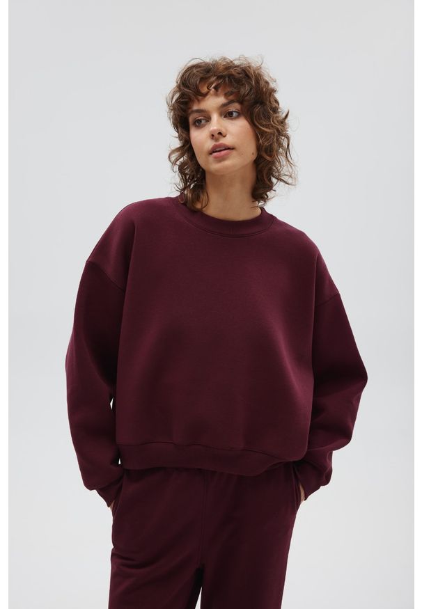 Marsala - Bluza damska typu oversize w kolorze BURGUNDY - PINEY-UNI. Materiał: bawełna, dresówka, poliester, dzianina