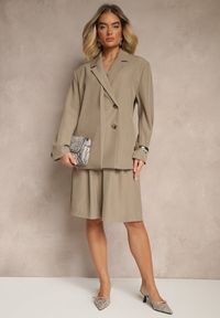 Renee - Beżowa Marynarka o Pudełkowym Kroju Usztywnionymi Ramionami Sonarieta. Okazja: na co dzień. Kolor: beżowy. Styl: elegancki, casual