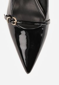 Renee - Czarne Sandały Vices Slingback na Obcasie z Cienkim Paskiem na Nosku Elozira. Okazja: na co dzień. Zapięcie: pasek. Kolor: czarny. Materiał: len. Sezon: lato. Obcas: na obcasie. Styl: elegancki, casual. Wysokość obcasa: średni #7