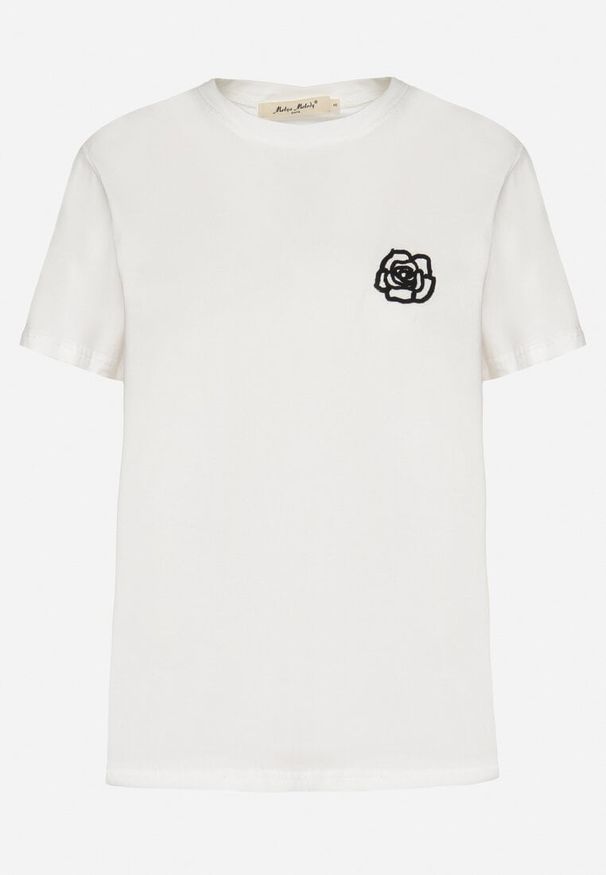 Born2be - Biały T-shirt z Bawełny Ozdobiony Naszywką Firolee. Okazja: na co dzień. Kolor: biały. Materiał: bawełna. Wzór: aplikacja. Styl: casual