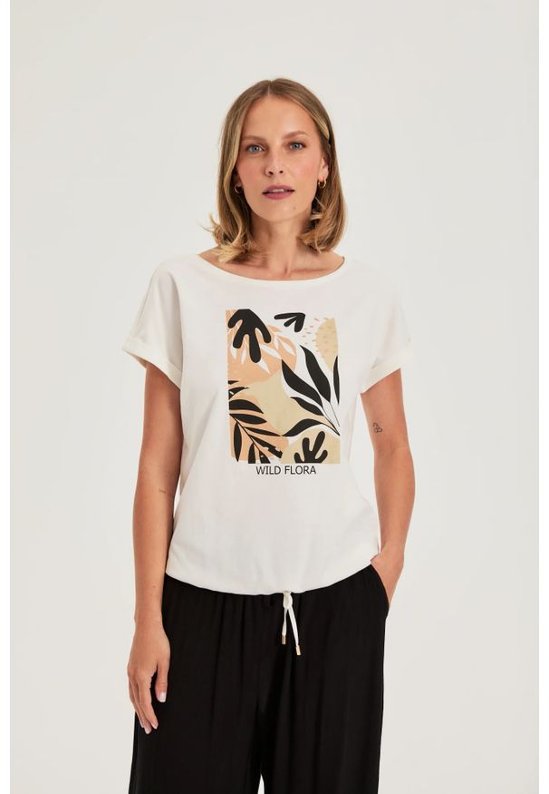 MOODO - T-shirt z nadrukiem biały. Kolor: biały. Materiał: bawełna. Wzór: nadruk