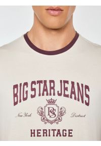 Big-Star - koszulka męska z kontrastowym nadrukiem perłowa berno 103. Okazja: na co dzień. Kolor: kremowy. Materiał: bawełna. Wzór: nadruk. Styl: casual #6