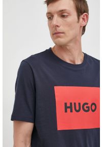 Hugo - HUGO t-shirt bawełniany 50467952 kolor granatowy z nadrukiem. Kolor: niebieski. Materiał: bawełna. Wzór: nadruk #5