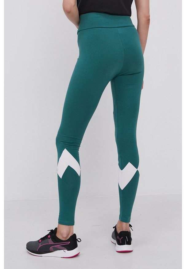 Puma - Legginsy. Stan: podwyższony. Kolor: zielony. Wzór: aplikacja