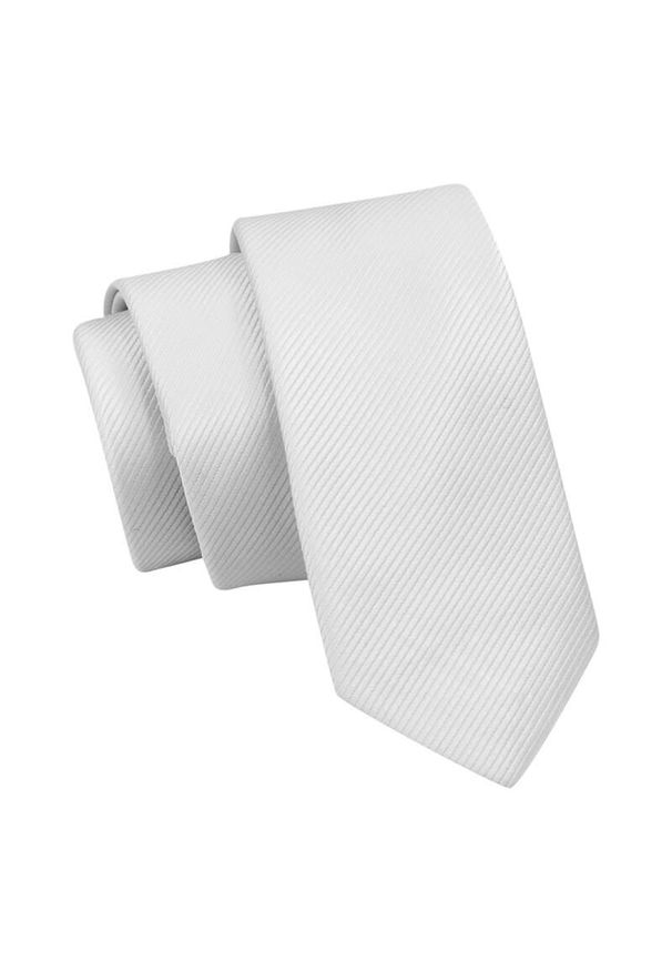 Wąski Krawat, Srebrny, Jasny Szary Śledź Męski, 5 cm, w Drobny Prążek, Jednokolorowy Angelo di Monti. Kolor: srebrny, wielokolorowy, szary. Materiał: tkanina. Wzór: prążki. Styl: wizytowy, elegancki