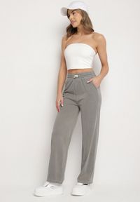 Born2be - Szare Spodnie z Wiskozą o Prostym Kroju z Aplikacją w Talii Frolessa. Okazja: na co dzień. Kolor: szary. Materiał: wiskoza. Wzór: aplikacja. Styl: casual, elegancki #4