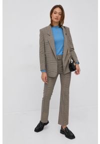 BOSS - Boss Spodnie damskie kolor beżowy proste high waist. Okazja: na co dzień. Stan: podwyższony. Kolor: beżowy. Materiał: poliester, tkanina, materiał, wiskoza. Styl: casual