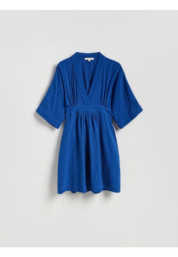 Reserved - Muślinowa sukienka mini - niebieski. Kolor: niebieski. Materiał: bawełna. Długość: mini