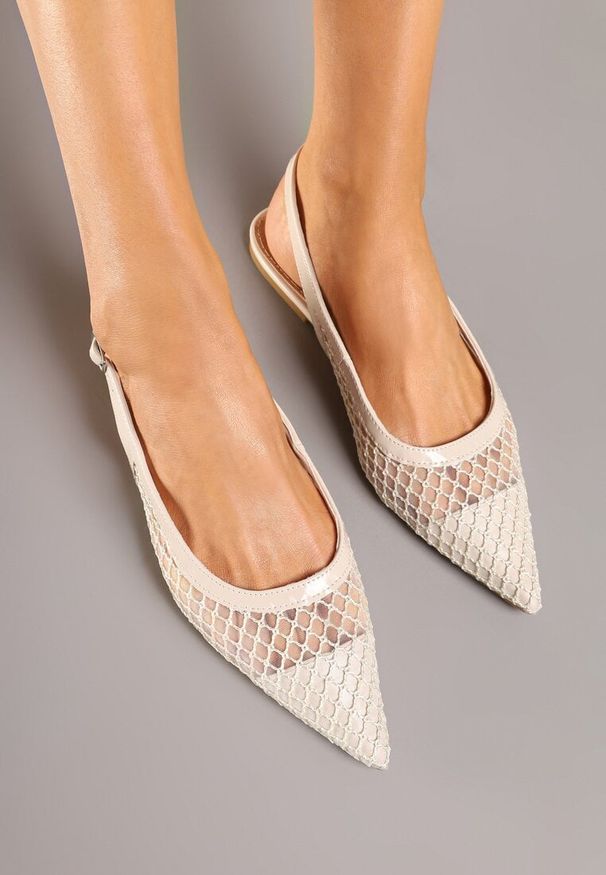 Renee - Beżowe Siateczkowe Sandały Slingback na Płaskiej Podeszwie Reolanta. Okazja: na spotkanie biznesowe, na co dzień, do pracy. Kolor: beżowy. Wzór: aplikacja. Obcas: na płaskiej podeszwie. Styl: elegancki, biznesowy, casual