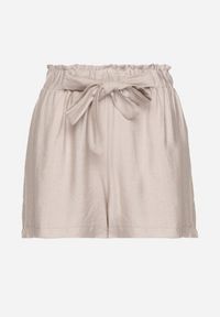 Born2be - Szare Wiskozowe Szorty w Stylu Paper Bag z Paskiem Saramora. Okazja: na co dzień, na spacer. Kolor: szary. Materiał: wiskoza. Sezon: lato. Styl: elegancki, casual
