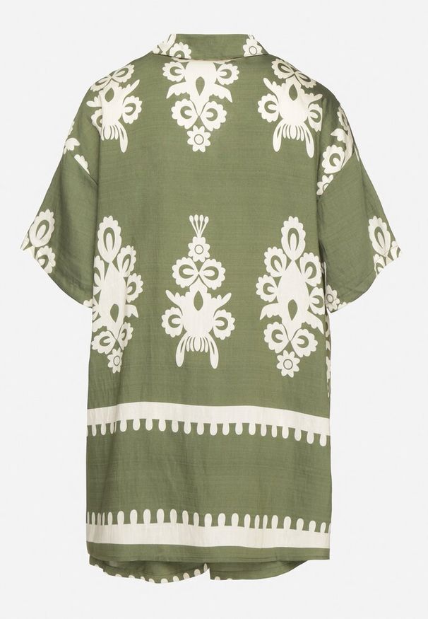 Born2be - Ciemnozielony Komplet w Stylu Rustykalnym Koszula i Szorty Tosmire. Kolor: zielony. Materiał: tkanina, wiskoza