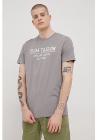 Tom Tailor t-shirt bawełniany kolor szary z nadrukiem. Kolor: szary. Materiał: bawełna. Wzór: nadruk