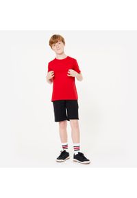 DOMYOS - Spodenki sportowe dla dzieci Decathlon. Okazja: na uczelnię, na co dzień. Kolor: czarny. Materiał: materiał, elastan, poliester, bawełna. Styl: sportowy. Sport: joga i pilates