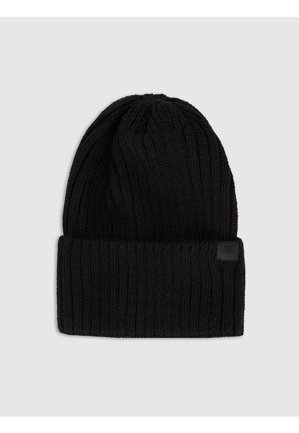 4f - 4F Czapka zimowa z dodatkiem wełny damska - czarna Uniwersalny. Kolor: czarny. Materiał: wełna. Sezon: zima. Styl: casual, klasyczny