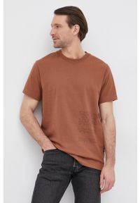 G-Star RAW - G-Star Raw T-shirt bawełniany kolor brązowy z nadrukiem. Okazja: na co dzień. Kolor: brązowy. Materiał: bawełna. Wzór: nadruk. Styl: casual