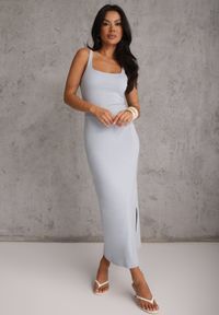 Renee - Niebieska Wiskozowa Sukienka Bodycon na Szerokich Ramiączkach Amadina. Kolor: niebieski. Materiał: wiskoza. Długość rękawa: na ramiączkach. Wzór: gładki. Typ sukienki: bodycon #4