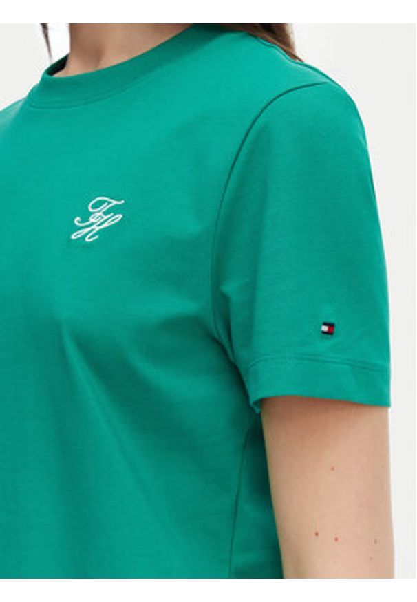 TOMMY HILFIGER - Tommy Hilfiger T-Shirt Logo Embroidery WW0WW48699 Zielony Regular Fit. Kolor: zielony. Materiał: bawełna