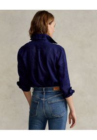 Ralph Lauren - RALPH LAUREN - Damska koszula z lnu. Typ kołnierza: polo. Kolor: niebieski. Materiał: len. Długość rękawa: długi rękaw. Długość: długie. Wzór: aplikacja #4