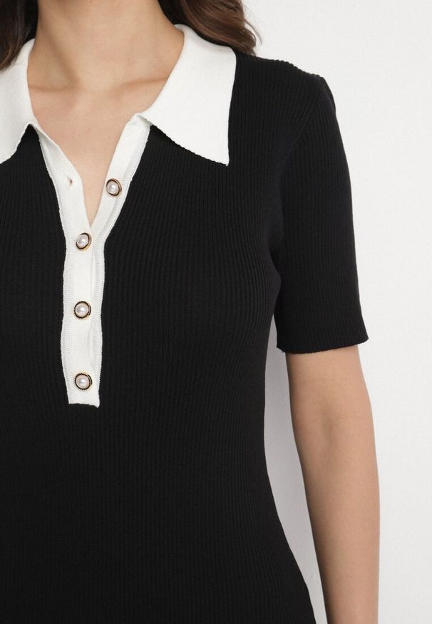 Born2be - Czarna Dopasowana Sukienka z Dzianiny z Wiskozy w Eleganckim Stylu Peliora. Okazja: na spacer, na co dzień. Kolor: czarny. Materiał: dzianina, wiskoza. Długość rękawa: krótki rękaw. Sezon: wiosna. Styl: elegancki