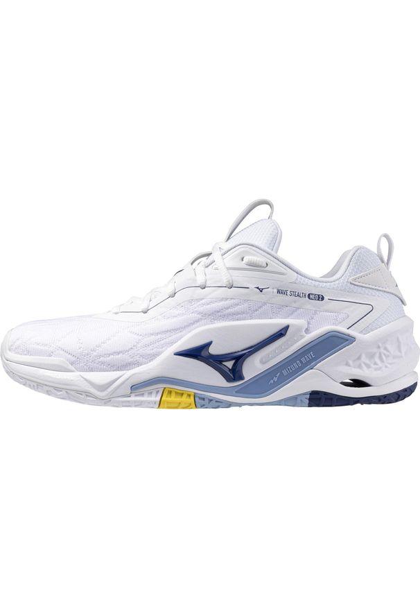 Buty halowe Mizuno Wave Stealth Neo. Kolor: wielokolorowy, niebieski, biały. Model: Mizuno Wave. Sport: piłka ręczna