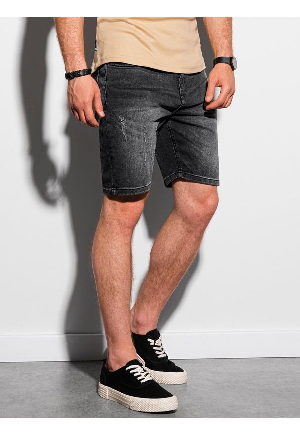 Ombre Clothing - Krótkie spodenki męskie jeansowe - czarne V1 W307 - XXL. Kolor: czarny. Materiał: jeans. Długość: krótkie. Sezon: lato