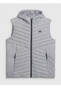 4f - 4F Bezrękawnik z wypełnieniem syntetycznym męski - szary 3XL. Typ kołnierza: kaptur. Kolor: szary. Materiał: syntetyk. Długość rękawa: bez rękawów. Wzór: jodełka #1
