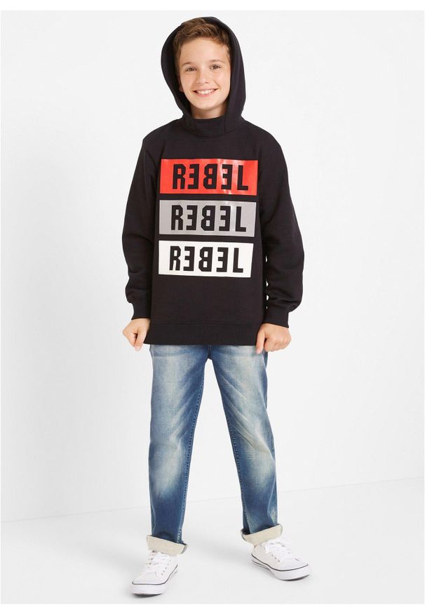 bonprix - Dżinsy dresowe z gumką w talii, o kroju regular fit, proste nogawki. Kolor: niebieski