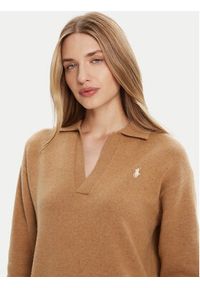 Polo Ralph Lauren Sukienka dzianinowa 211A91143001 Beżowy Slim Fit. Typ kołnierza: polo. Kolor: beżowy. Materiał: wełna #5