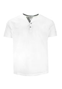 Pako Jeans - T-shirt Bawełniany z Guzikami przy Kołnierzyku, Biały bez Nadruku, Krótki Rękaw -PAKO JEANS. Okazja: na co dzień. Kolor: biały. Materiał: bawełna. Długość rękawa: krótki rękaw. Długość: krótkie. Styl: casual #1