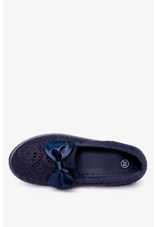 Casu - Granatowe baleriny slip on ażurowe z kokardą casu cb-s151. Zapięcie: bez zapięcia. Kolor: niebieski. Wzór: ażurowy