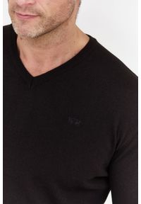 La Martina - LA MARTINA Czarny sweter męski z wełną w serek, Rozmiar 3XL. Typ kołnierza: dekolt w serek. Kolor: czarny. Materiał: wełna #4