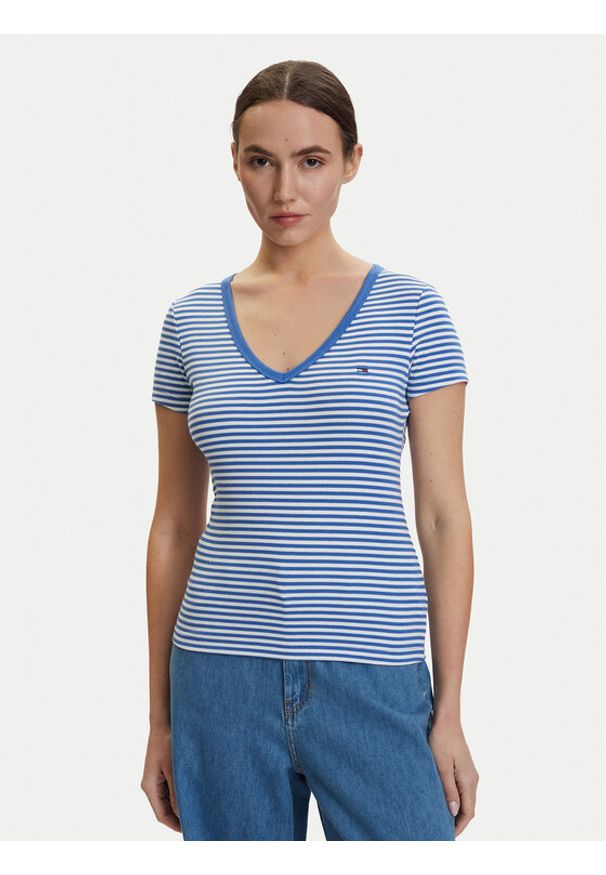 Tommy Jeans T-Shirt DW0DW17385 Niebieski Slim Fit. Kolor: niebieski. Materiał: bawełna