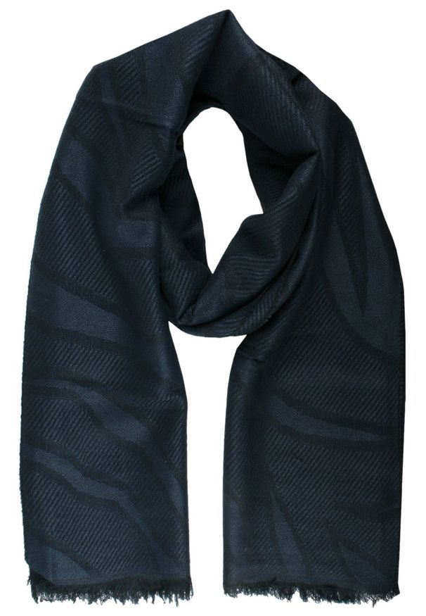 Lekki Szalik Wiosenno-Jesienny - Teer - Nieregularny Granatowy Wzór. Okazja: na spacer. Kolor: niebieski. Materiał: poliester, wiskoza. Sezon: wiosna, jesień. Styl: elegancki