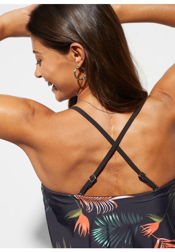 bonprix - Tankini bandeau (2 części) z odpinanymi ramiączkami. Kolor: czarny. Długość rękawa: na ramiączkach