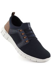 Półbuty męskie sportowe komfortowe granatowe Rieker B7796-14. Kolor: niebieski. Materiał: skóra ekologiczna. Styl: sportowy #1