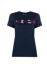 Kenzo - KENZO - Granatowa koszulka z logo. Kolor: niebieski. Materiał: bawełna. Wzór: aplikacja. Styl: klasyczny #1