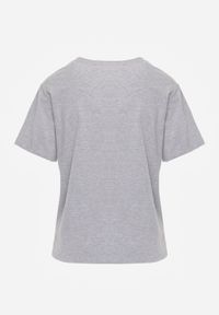 Renee - Szary Bawełniany T-shirt Ozdobiony po Bokach Rozcięciami Brinelle. Kolor: szary. Materiał: bawełna. Wzór: aplikacja. Sezon: lato. Styl: sportowy, elegancki #2