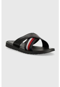 TOMMY HILFIGER - Tommy Hilfiger klapki HILFIGER CRISS CROSS SANDAL męskie kolor czarny FM0FM04457. Kolor: czarny. Materiał: materiał, skóra, guma #4