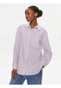 Tommy Jeans Koszula DW0DW17735 Fioletowy Regular Fit. Kolor: fioletowy. Materiał: len, bawełna