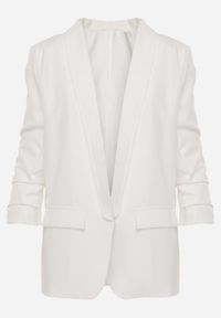 Renee - Biała Marynarka Niezapinana z Marszczonymi Rękawami Orolea. Okazja: na spotkanie biznesowe, na co dzień. Kolor: biały. Materiał: tkanina, koronka. Wzór: jednolity, gładki. Styl: elegancki, biznesowy, casual #3