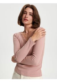 Sinsay - Bluzka z koronką - różowy. Kolor: różowy. Materiał: koronka. Wzór: koronka #1