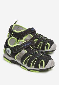 Born2be - Czarno-Zielone Sandały w Sportowym Stylu ze Skórzaną Wkładką i Rzepami Lenila. Zapięcie: rzepy. Kolor: czarny. Materiał: skóra. Styl: sportowy #3