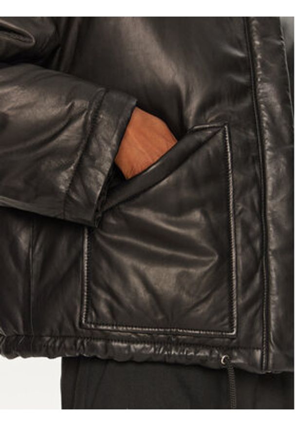 Serge Pariente Kurtka skórzana Kaki Czarny Relaxed Fit. Kolor: czarny. Materiał: skóra