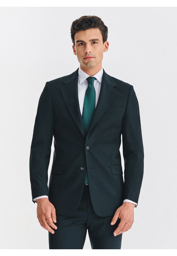 Pako Lorente - PAKO LORENTE - Wełniany zielony garnitur męski. Kolor: zielony. Materiał: wełna