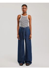 Big-Star - Jeansy damskie wide z paskiem granatowe Julii 550. Okazja: na co dzień. Stan: podwyższony. Kolor: niebieski. Długość: długie. Styl: casual, klasyczny, elegancki #2