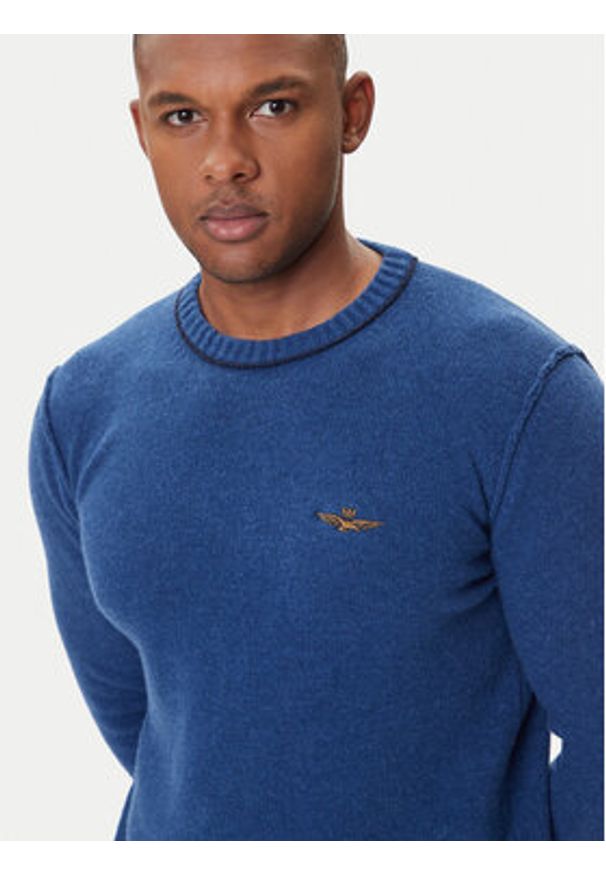 Aeronautica Militare Sweter 252MA1608UL00924 Niebieski Regular Fit. Kolor: niebieski. Materiał: wełna
