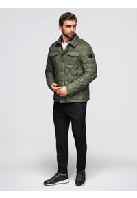 Ombre Clothing - Kurtka pikowana męska w koszulowym fasonie – oliwkowa V2 - Rozmiar: L. Okazja: na co dzień. Kolor: oliwkowy. Materiał: poliester, materiał. Wzór: aplikacja. Styl: casual, elegancki #6